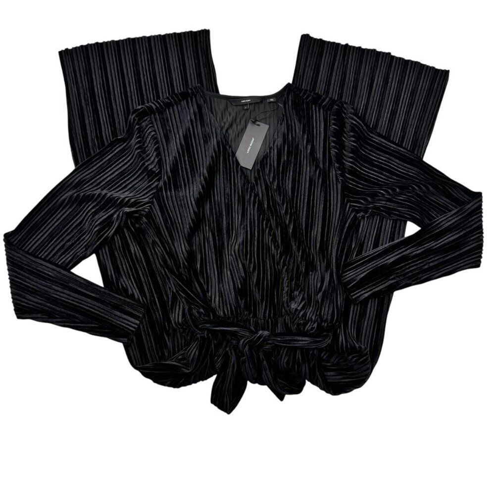Vero Moda Wylie Pleated Velvet Plunge Neckline Jumpsuit Women's Size Large